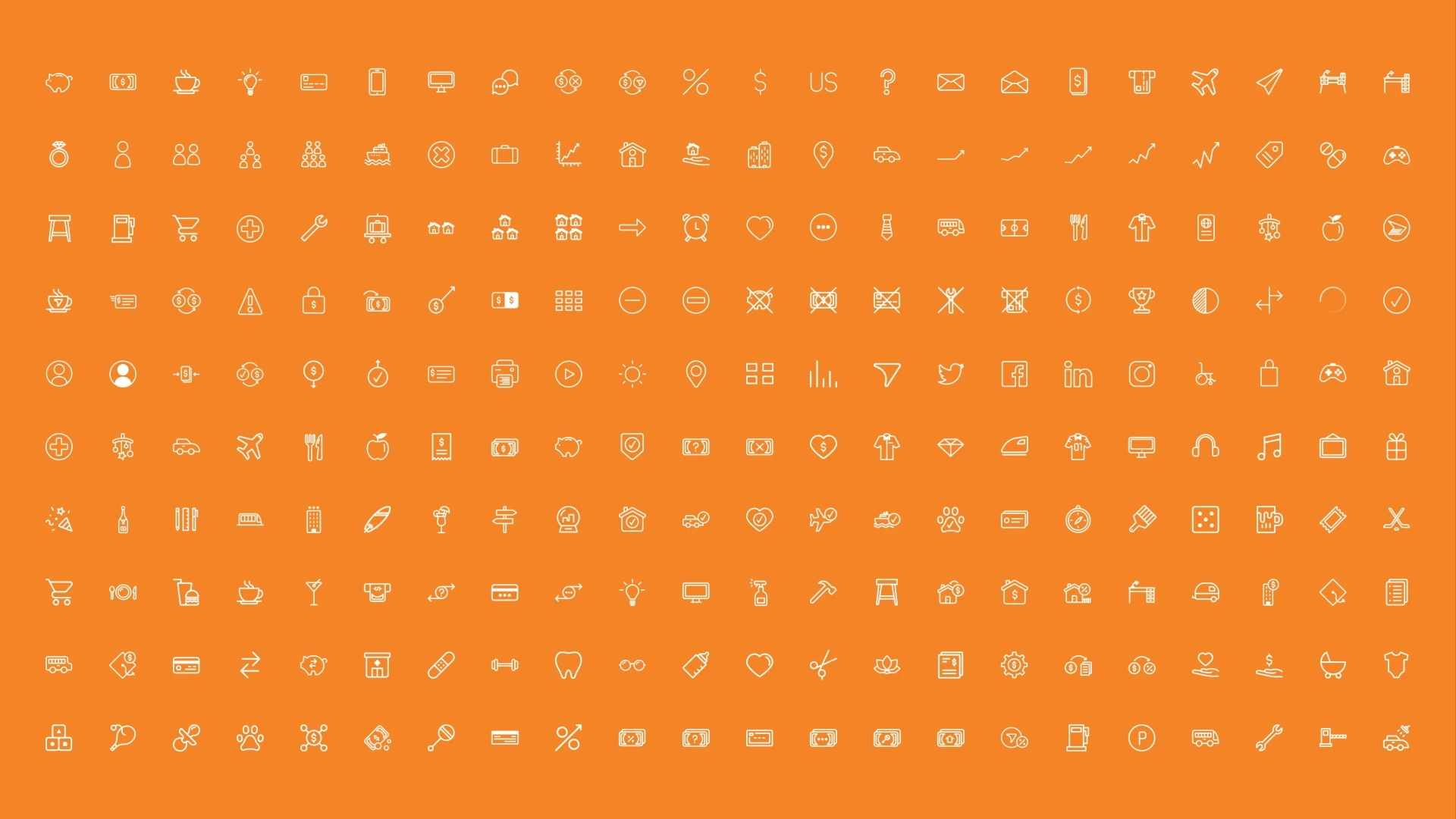 orange and white image showing hundreds of icons created for tangerine in a grid layout